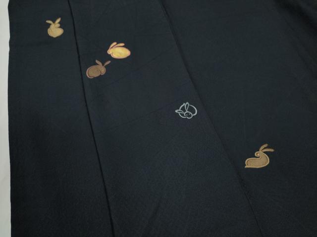 平和屋着物●訪問着 総刺繍 黄金繭 兎 紺地 正絹 逸品 CABC6626yc