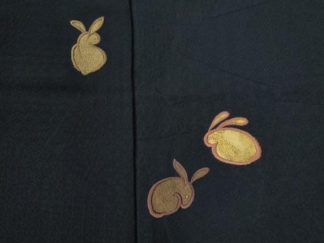 平和屋着物●訪問着 総刺繍 黄金繭 兎 紺地 正絹 逸品 CABC6626yc