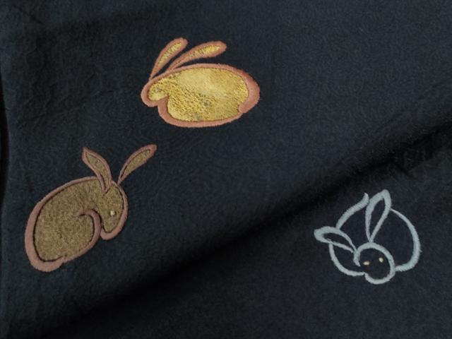 平和屋着物●訪問着 総刺繍 黄金繭 兎 紺地 正絹 逸品 CABC6626yc