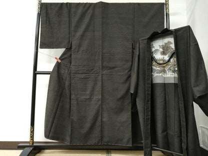 平和屋着物●男性　紬　アンサンブル　色無地　憲法茶色　正絹　逸品　未使用　CABC6627yc