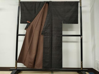 平和屋着物●男性　紬　アンサンブル　色無地　憲法茶色　正絹　逸品　未使用　CABC6627yc