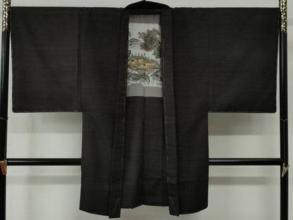 平和屋着物●男性　紬　アンサンブル　色無地　憲法茶色　正絹　逸品　未使用　CABC6627yc