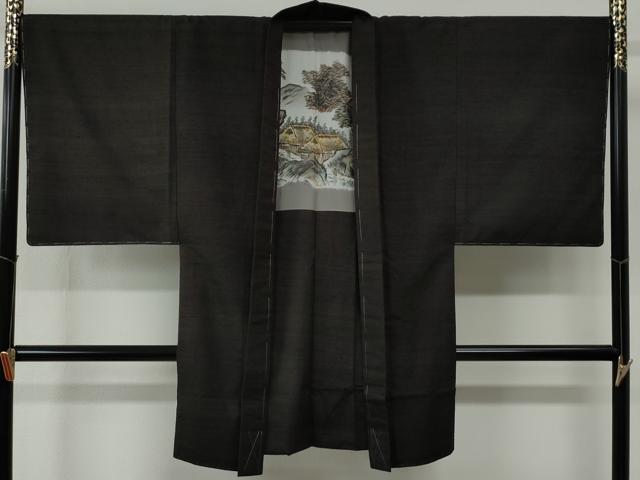 平和屋着物●男性　紬　アンサンブル　色無地　憲法茶色　正絹　逸品　未使用　CABC6627yc