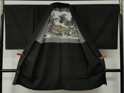 平和屋着物●男性　紬　アンサンブル　色無地　憲法茶色　正絹　逸品　未使用　CABC6627yc