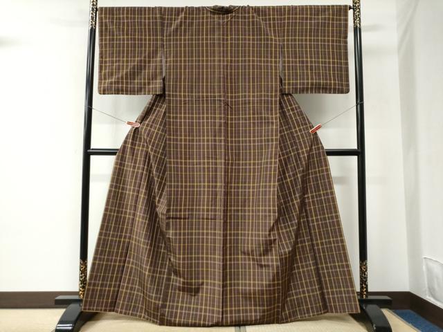 平和屋着物●本場縞大島紬　格子柄　正絹　逸品　CABC6641yc