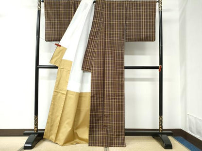 平和屋着物●本場縞大島紬　格子柄　正絹　逸品　CABC6641yc