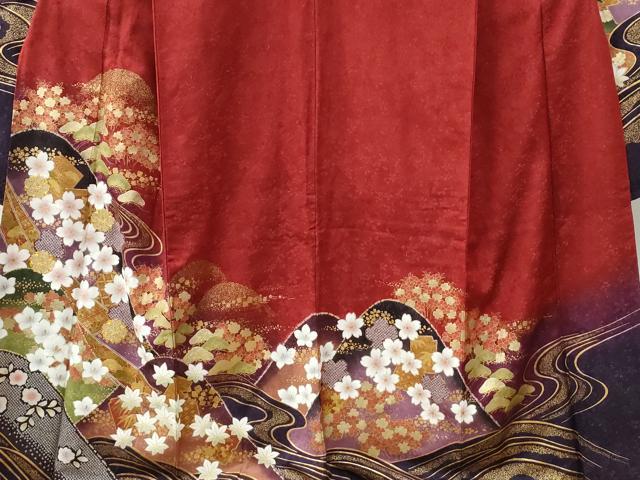 平和屋着物●豪華振袖 駒刺繍 遠山流水舞桜文 暈し染め 銀通し地 正絹 逸品 CABC6642yc