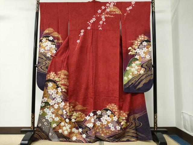 平和屋着物●豪華振袖 駒刺繍 遠山流水舞桜文 暈し染め 銀通し地 正絹 逸品 CABC6642yc