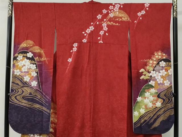 平和屋着物●豪華振袖 駒刺繍 遠山流水舞桜文 暈し染め 銀通し地 正絹 逸品 CABC6642yc