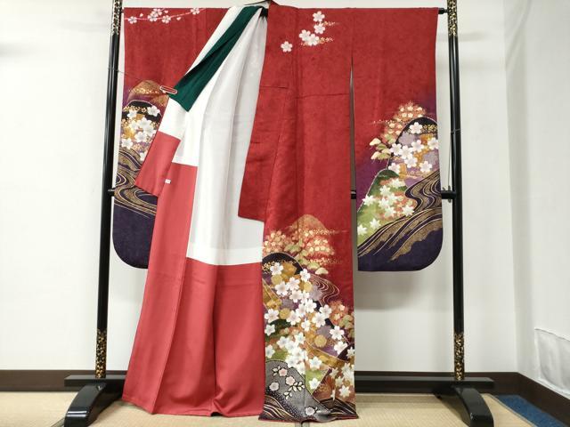 平和屋着物●豪華振袖 駒刺繍 遠山流水舞桜文 暈し染め 銀通し地 正絹 逸品 CABC6642yc
