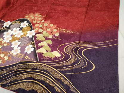 平和屋着物●豪華振袖 駒刺繍 遠山流水舞桜文 暈し染め 銀通し地 正絹 逸品 CABC6642yc