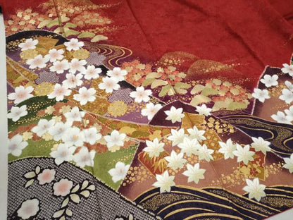 平和屋着物●豪華振袖 駒刺繍 遠山流水舞桜文 暈し染め 銀通し地 正絹 逸品 CABC6642yc