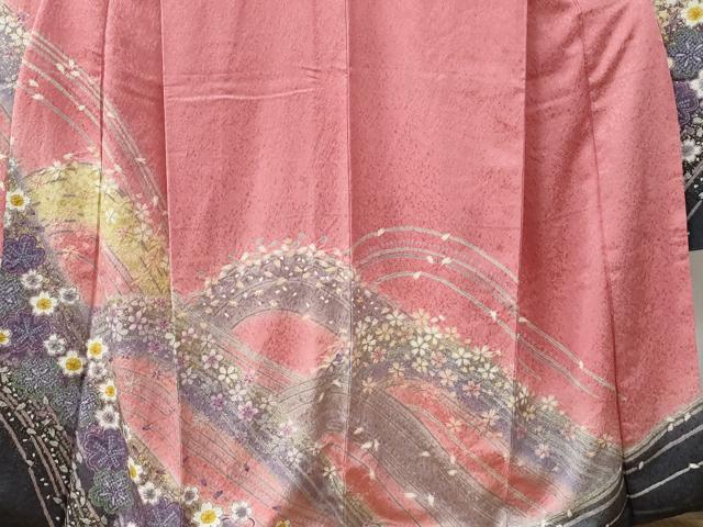 平和屋着物●豪華振袖 絞り 舞桜文 暈し染め 金通し地 正絹 逸品 CABC6643yc
