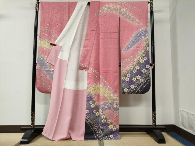 平和屋着物●豪華振袖 絞り 舞桜文 暈し染め 金通し地 正絹 逸品 CABC6643yc