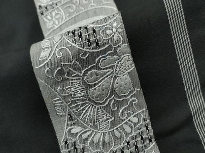 平和屋着物●中国三大刺繍　スワトウ刺繍　総刺繍　小紋　本場大島紬地　吉祥花松唐草間道　ロング丈　正絹　逸品　CABC6644yc
