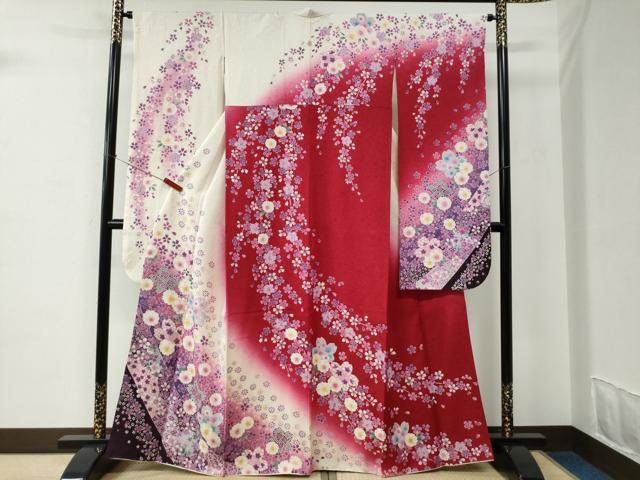 平和屋着物●豪華振袖　舞桜文　ラメ糸　暈し染め　金彩　正絹　逸品　CABC6645yc