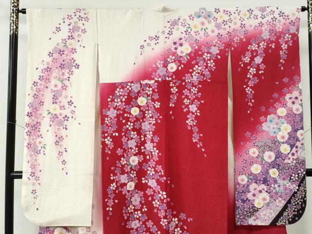 平和屋着物●豪華振袖　舞桜文　ラメ糸　暈し染め　金彩　正絹　逸品　CABC6645yc