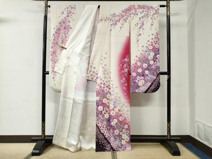 平和屋着物●豪華振袖　舞桜文　ラメ糸　暈し染め　金彩　正絹　逸品　CABC6645yc