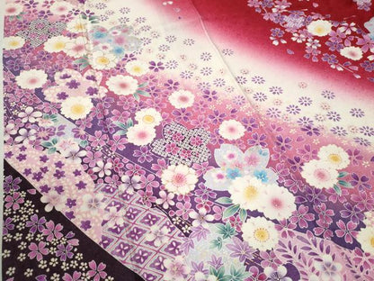 平和屋着物●豪華振袖　舞桜文　ラメ糸　暈し染め　金彩　正絹　逸品　CABC6645yc