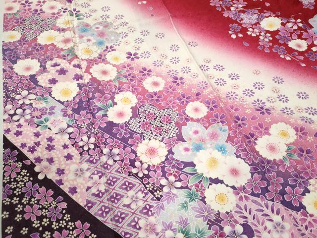 平和屋着物●豪華振袖　舞桜文　ラメ糸　暈し染め　金彩　正絹　逸品　CABC6645yc