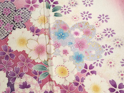 平和屋着物●豪華振袖　舞桜文　ラメ糸　暈し染め　金彩　正絹　逸品　CABC6645yc