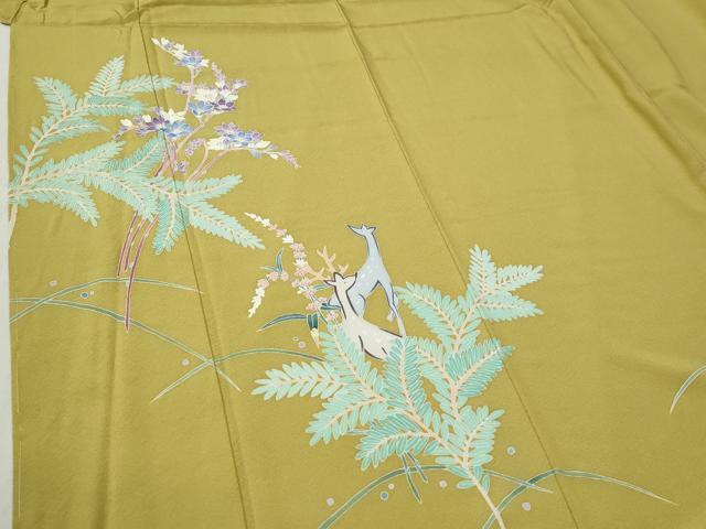 平和屋着物●本加賀友禅作家　岡本幸治　訪問着　鹿枝花文　正絹　逸品　未使用　CABC6646yc
