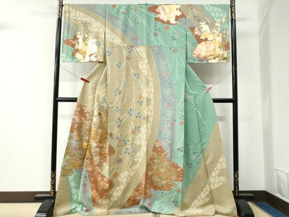 平和屋着物●訪問着　吉祥花車文　金銀彩　ロング丈　正絹　逸品　CABC6647yc