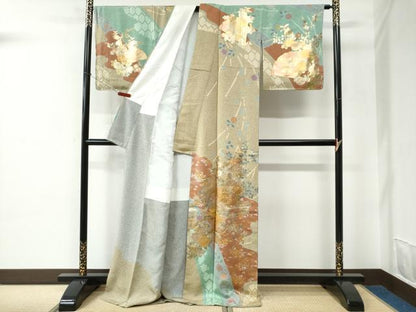 平和屋着物●訪問着　吉祥花車文　金銀彩　ロング丈　正絹　逸品　CABC6647yc