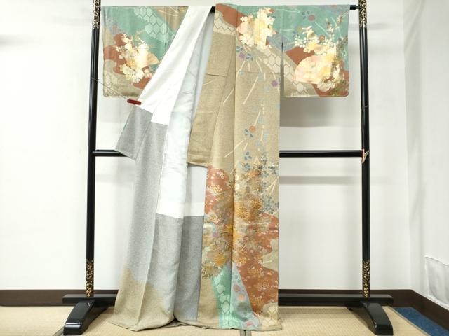 平和屋着物●訪問着　吉祥花車文　金銀彩　ロング丈　正絹　逸品　CABC6647yc