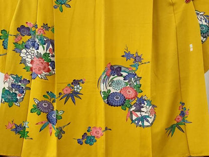 平和屋着物●豪華振袖　作家物　型染め　草花丸文　鬼しぼ縮緬　正絹　逸品　CABC6649yc
