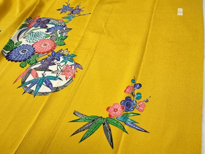 平和屋着物●豪華振袖　作家物　型染め　草花丸文　鬼しぼ縮緬　正絹　逸品　CABC6649yc