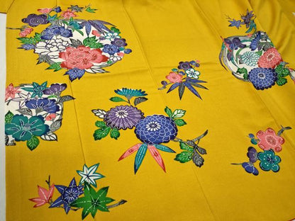 平和屋着物●豪華振袖　作家物　型染め　草花丸文　鬼しぼ縮緬　正絹　逸品　CABC6649yc