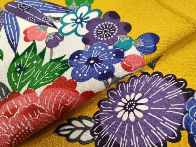 平和屋着物●豪華振袖　作家物　型染め　草花丸文　鬼しぼ縮緬　正絹　逸品　CABC6649yc