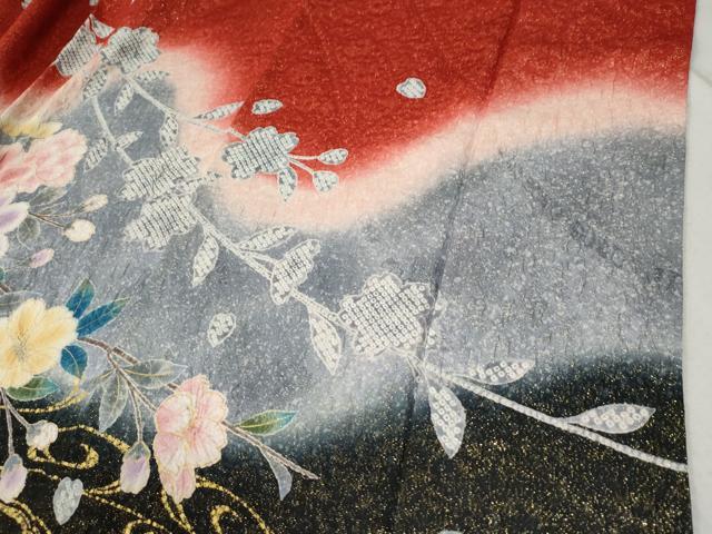 平和屋着物●豪華振袖　絞り　流水枝垂れ花文　暈し染め　金通し地　正絹　逸品　CABC6650yc