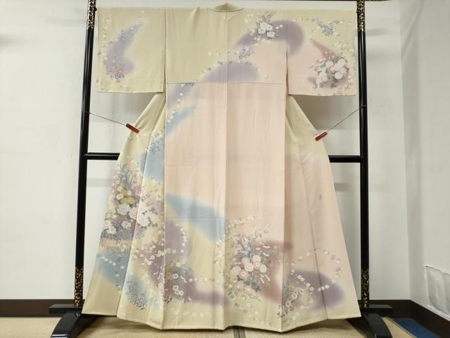 平和屋着物●訪問着　友禅　作家物　牡丹草花文　暈し染め　正絹　逸品　CABC6651yc