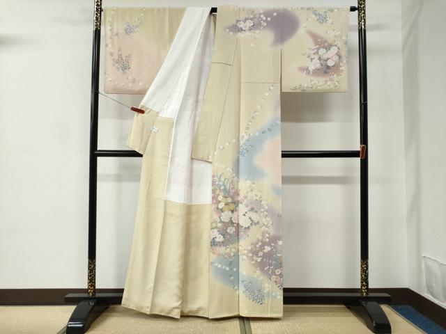 平和屋着物●訪問着　友禅　作家物　牡丹草花文　暈し染め　正絹　逸品　CABC6651yc