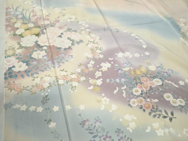 平和屋着物●訪問着　友禅　作家物　牡丹草花文　暈し染め　正絹　逸品　CABC6651yc