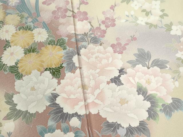 平和屋着物●訪問着　友禅　作家物　牡丹草花文　暈し染め　正絹　逸品　CABC6651yc