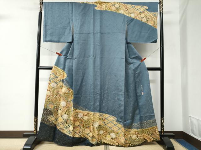 平和屋着物●越後十日町の一流染匠　桐屋・翠山工房　訪問着　臈纐纈師　辻が花　金通し地　正絹　逸品　CABC6652yc