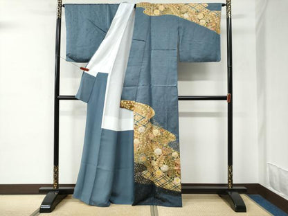 平和屋着物●越後十日町の一流染匠　桐屋・翠山工房　訪問着　臈纐纈師　辻が花　金通し地　正絹　逸品　CABC6652yc