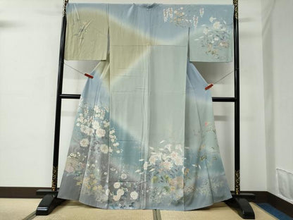 平和屋着物●訪問着　友禅　作家物　枝花文　暈し染め　正絹　逸品　CABC6653yc