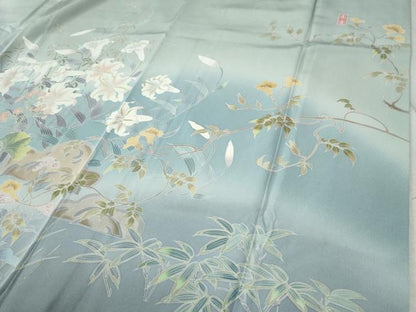 平和屋着物●訪問着　友禅　作家物　枝花文　暈し染め　正絹　逸品　CABC6653yc