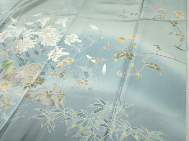 平和屋着物●訪問着　友禅　作家物　枝花文　暈し染め　正絹　逸品　CABC6653yc