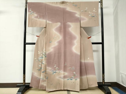 平和屋着物●名門・上野家　四代目 上野真(二代目 上野為二)　訪問着　松竹梅風景文　暈し染め　鬼しぼ縮緬　正絹　逸品　CABC6655yc