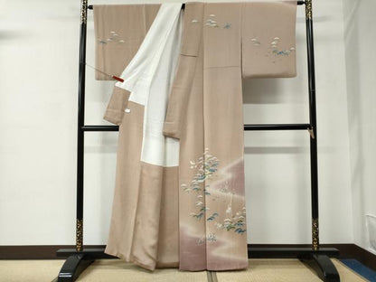 平和屋着物●名門・上野家　四代目 上野真(二代目 上野為二)　訪問着　松竹梅風景文　暈し染め　鬼しぼ縮緬　正絹　逸品　CABC6655yc