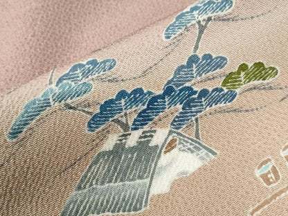 平和屋着物●名門・上野家　四代目 上野真(二代目 上野為二)　訪問着　松竹梅風景文　暈し染め　鬼しぼ縮緬　正絹　逸品　CABC6655yc
