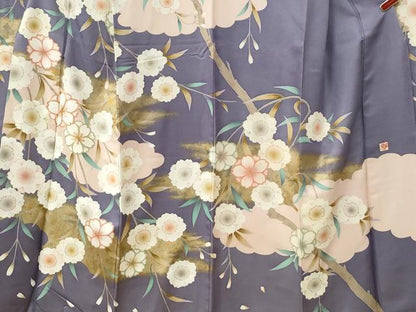 平和屋着物●女優・後藤久美子ブランド　振袖　駒刺繍　雲取り枝桜文　銀通し地　正絹　逸品　CABC6657yc