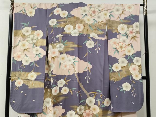 平和屋着物●女優・後藤久美子ブランド　振袖　駒刺繍　雲取り枝桜文　銀通し地　正絹　逸品　CABC6657yc