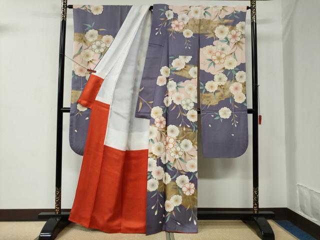 平和屋着物●女優・後藤久美子ブランド　振袖　駒刺繍　雲取り枝桜文　銀通し地　正絹　逸品　CABC6657yc