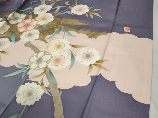 平和屋着物●女優・後藤久美子ブランド　振袖　駒刺繍　雲取り枝桜文　銀通し地　正絹　逸品　CABC6657yc